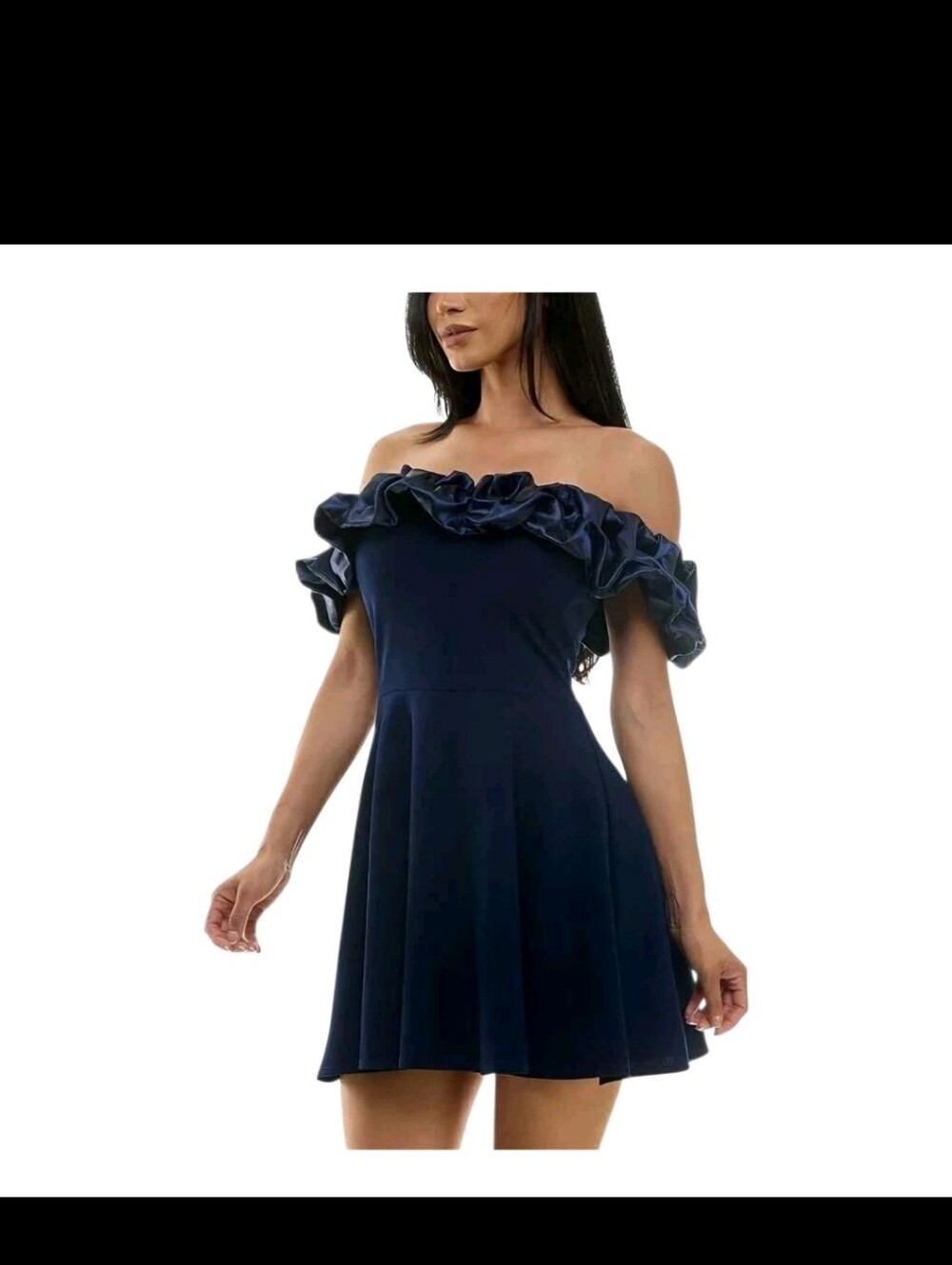 B Darlin Navy Off-Shoulder Ruffle Skater Dress